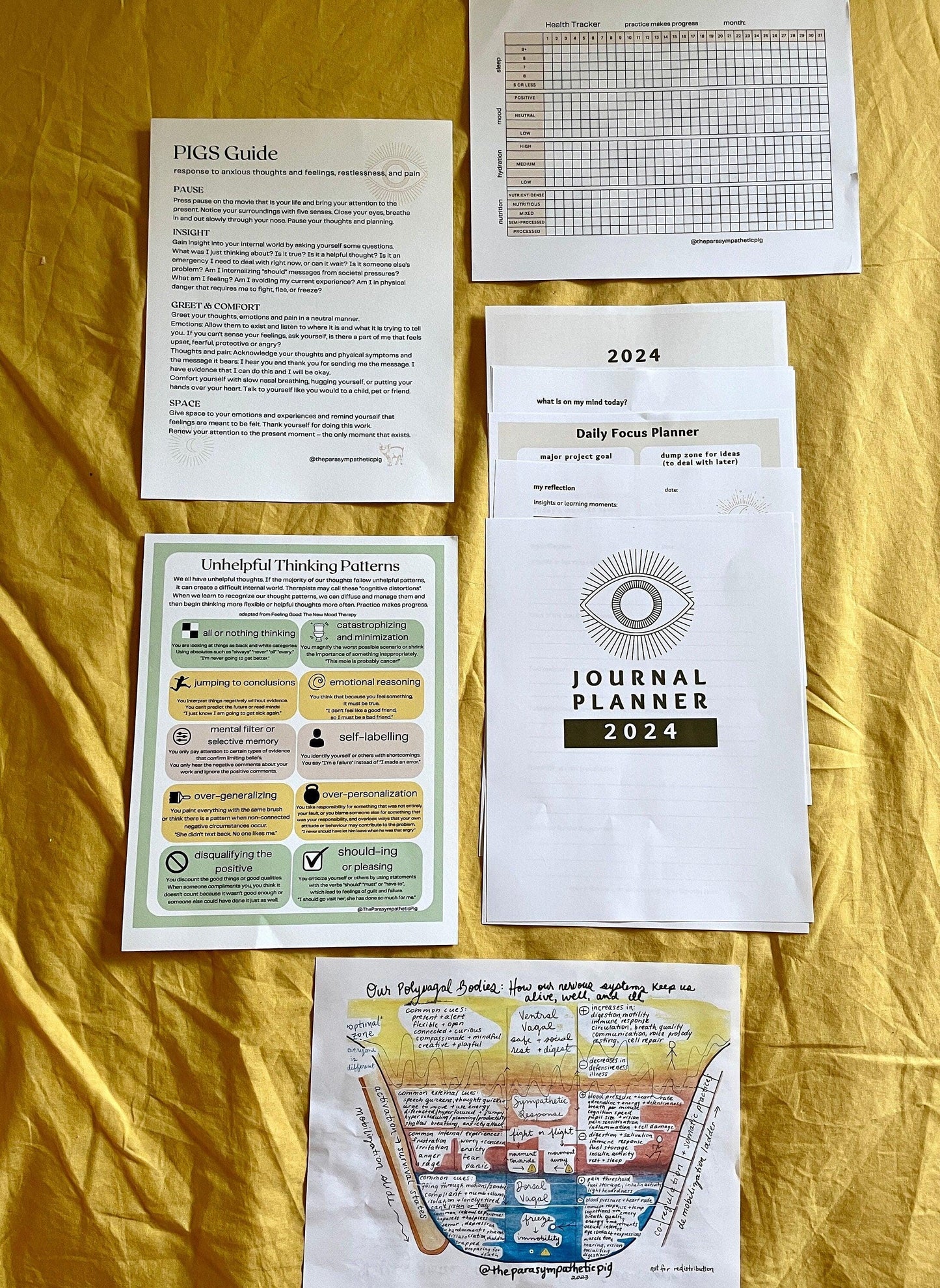 Bundle of Anxiety Workbook & Symptom Tracker | Nervous System Map | Mental Health Journal 2025 Calendar | Unhelpful Thinking | Digital Download